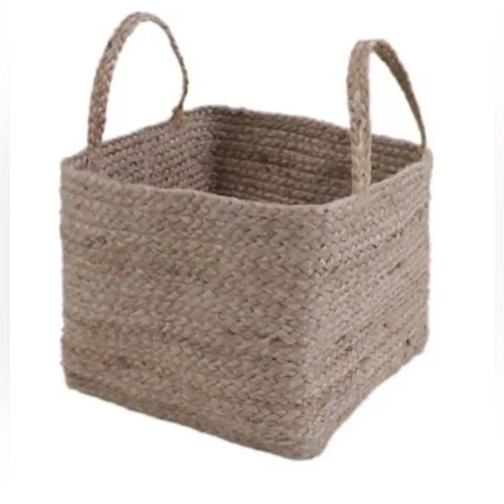 Allen Roth Natural Jute Woven Shopping Tote Basket Beige Brown, Carry Handles